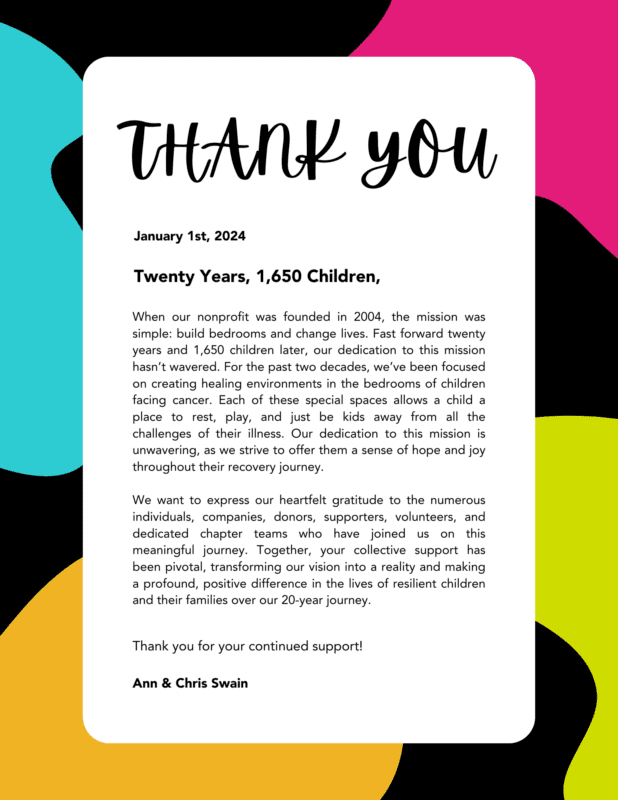 20th Anniversary Thank You Letter