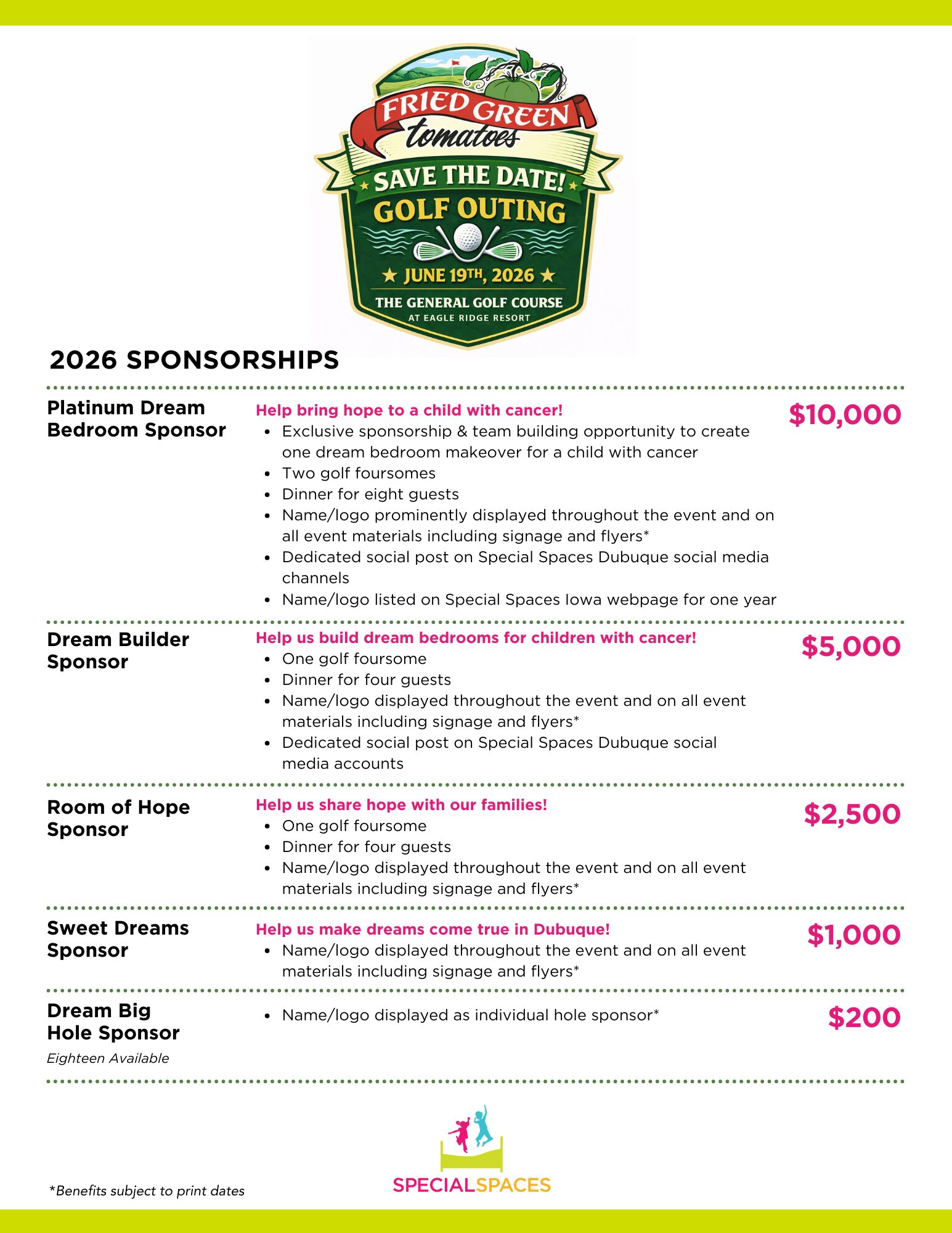 Fried Green Tomatoes Golf Funday benefitting Special Spaces Dubuque